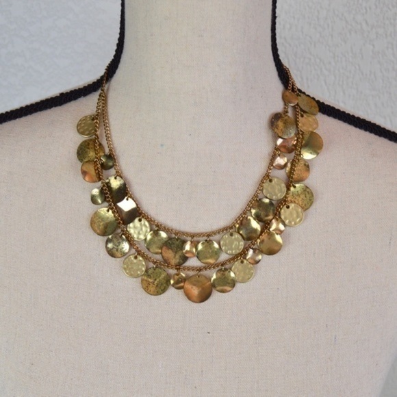 Pebbled Gold Metal Chain Bib Double String Necklace - Picture 1 of 4